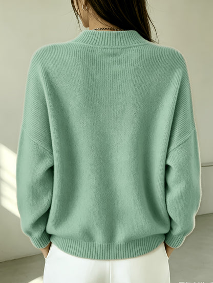 Plus Size Women's V-Neck Pullover Sweater with Double-Layer Collar