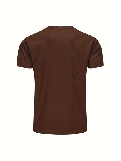 Men's Solid T-shirt With Chest Pocket, Casual Short Sleeve Crew Neck Tee, Men's Clothing For Summer Outdoor