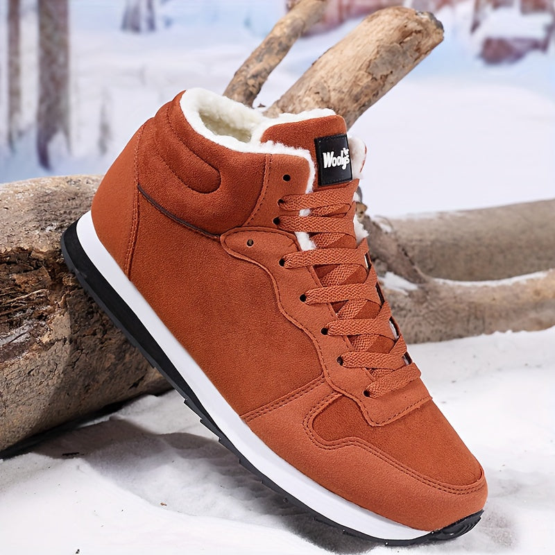 Men&apos;s Fleece-Lined Winter Boots - Warm & Durable -like Upper, Shock-Absorbing Cushioned Insole, Lace-Up Mid-Calf Ankle Boots with Traction Tread - All-Terrain Traction for Snow, Ice, Mud, Grass - Ideal for Hiking, Gym, E