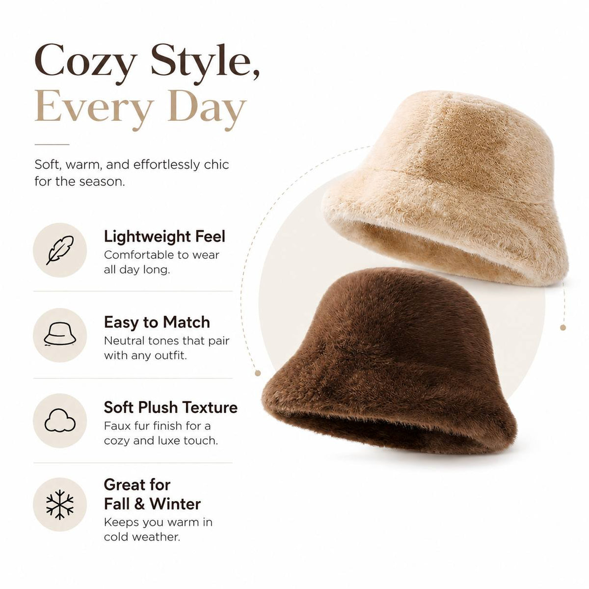 Women's Soft Warm Outdoor Bucket Hat for Fall Winter