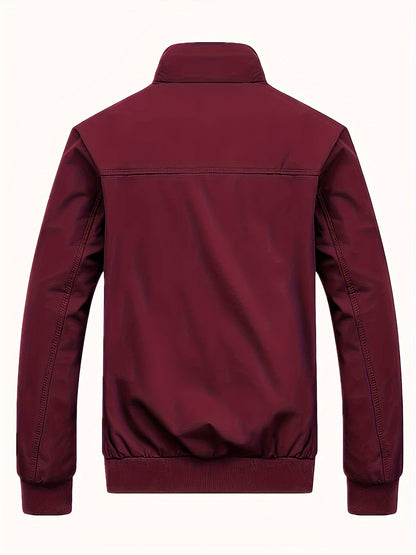 Men's Long Sleeve Zip Up Stand Collar Coat, Business Stand Collar Jacket With Zipper Pockets, Spring Autumn Men's Clothing