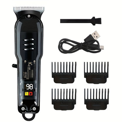 Rechargeable Professional Grooming Kit, Men's Digital Display Electric Trimmer, Minimalist Transparent Design | Portable Haircutting Tool for Home & Salon Use, Essential for Stylists, Ideal for Hair & Beard Trimming, Father's