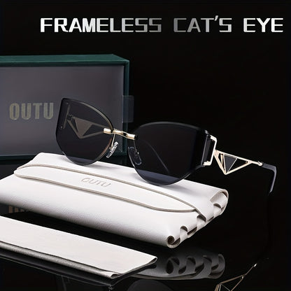 Cat-Eye Rimless Women's Glasses with Hollow-Out Metal Temples