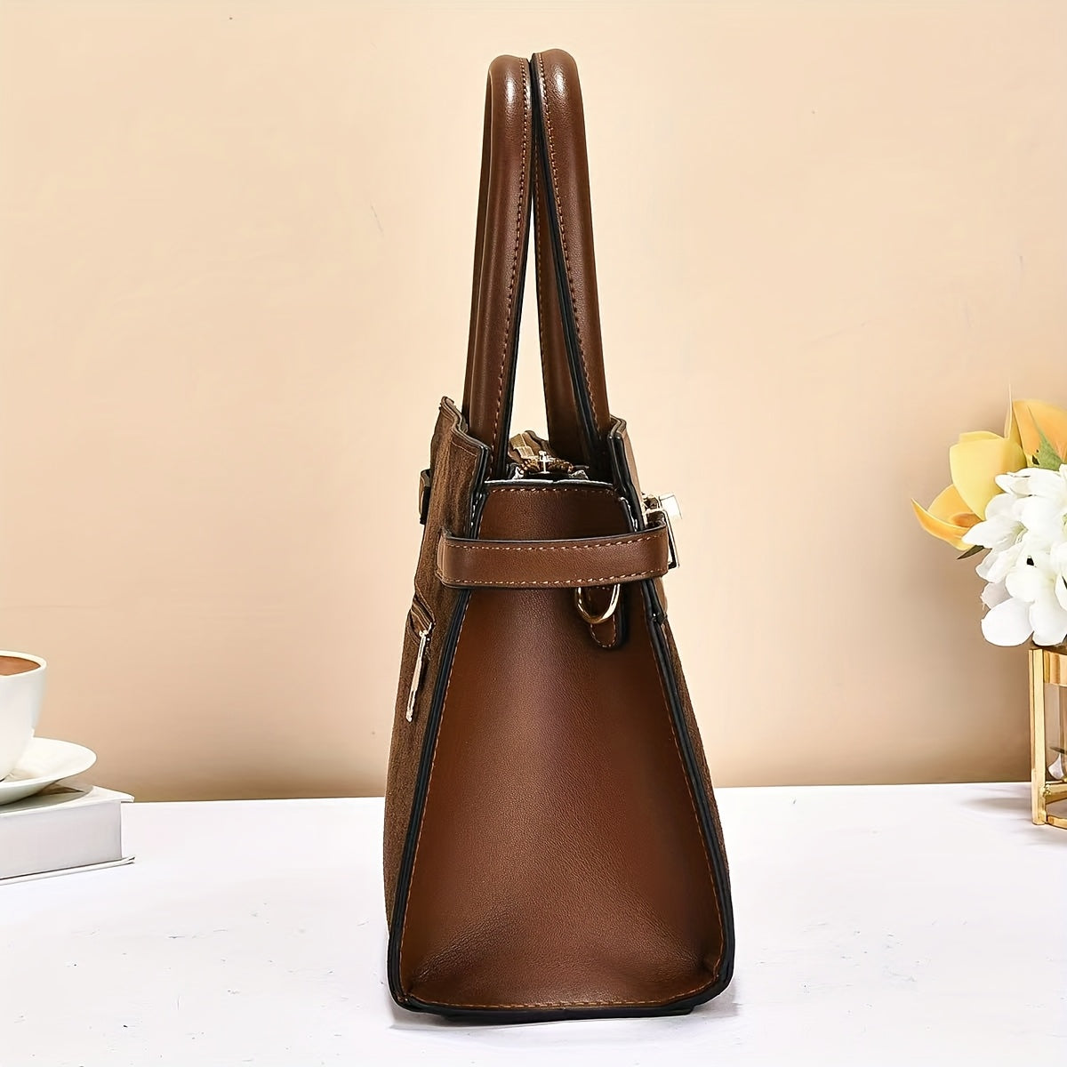 Spacious Faux Suede Tote Bag for Moms - Vintage Style 2025