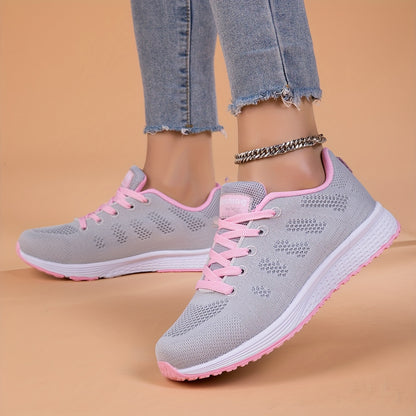 Women's Lightweight Breathable Mesh Running Shoes - Comfortable Low-Top Sneakers with Non-Slip MD Sole, Lace-Up Closure, and Stylish Pink Accents for All Seasons