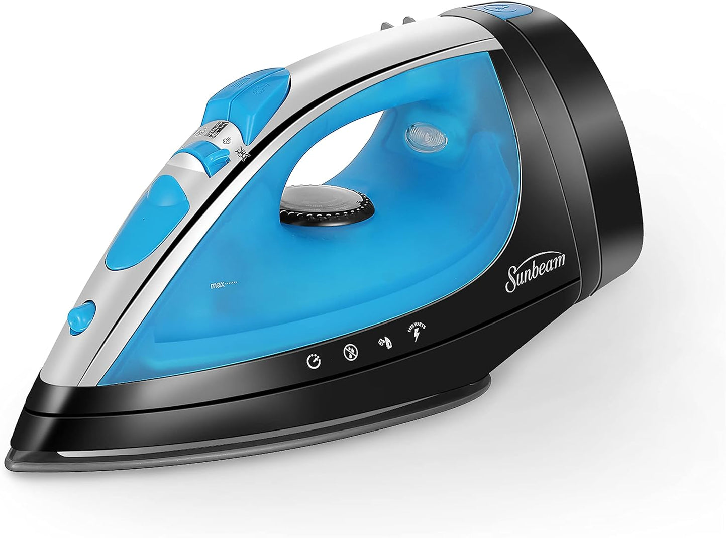 Sunbeam Steammaster 1400 Watt Iron with 8' Retractable Cord, Large Anti-Drip Nonstick Stainless Steel Soleplate, Horizontal or Vertical Shot of Steam and 3-Way Auto Shut-Off, Chrome/Teal