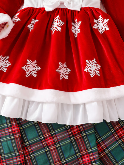 'S Christmas Snowflake Print Dress - Red & White Holiday Party Outfit with Flared Skirt, Long Formal dress for Christmas, New Year's, Winter - Easy-to-Wear Standalone or Layered Look with Coats/B Jackets - Fall/Winter Clothin