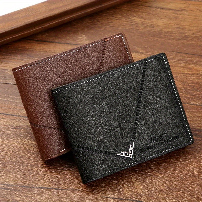 Men's Wallet Short Money Clip, Fashion Multi-card Lychee Pattern Horizontal Splicing PU Leather Clip Christmas Gift