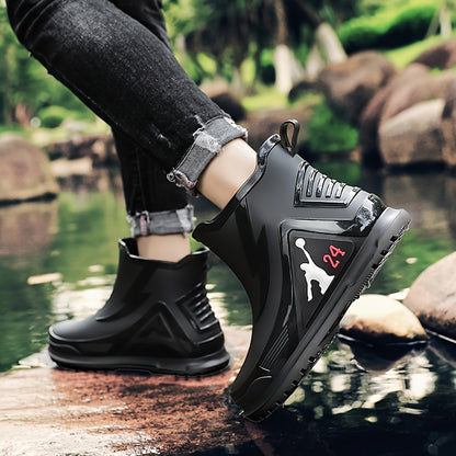 Men's All-Season Rubber Ankle Rain Boots with Anti-Slip Soles