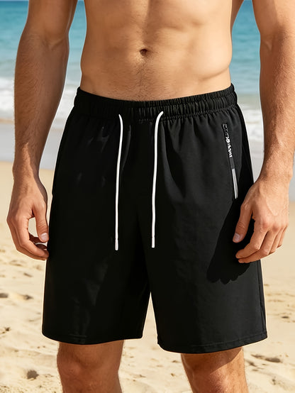 Men's Casual Swim Trunks with Elastic Waistband and Zipper Pocket