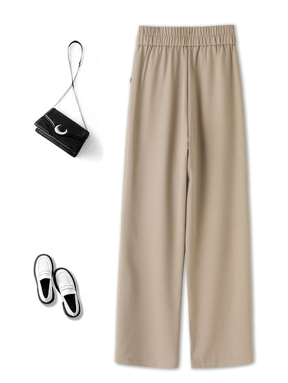1pc Women'S High-Waist Casual Wide-Leg Trousers, Solid Color, Regular Fit Long Pants, Polyester Twill Fabric, with Button Closure for Work and Leisure - Seasonal Fashion