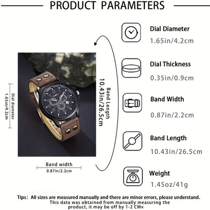 5pcs Men's Luxury Brown Watch & Accessory Gift Set - Elegant Quartz Watch with Matching Wallet, Pen, Keychain & Fashion Glasses for Dad, Business or Casual Outfits - Perfect Christmas, Father's Day Present (Sophisticated Time