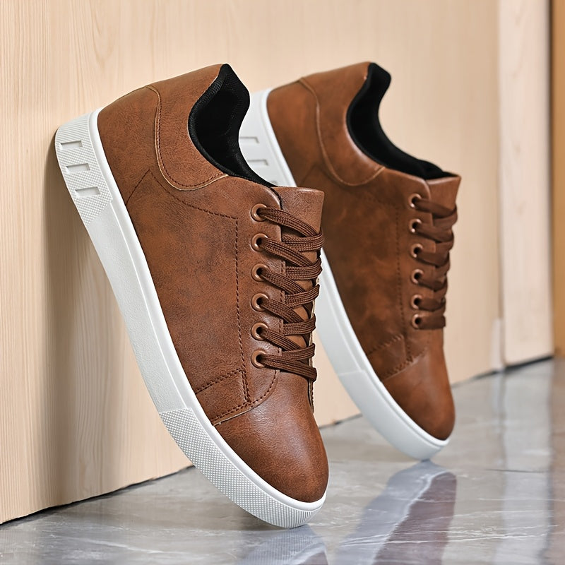 Men's Fashion Skateboard Sneakers - Comfortable Non-Slip Lace-Up Casual Shoes, Suitable for Outdoor Activities, All-Season Wear - ayq