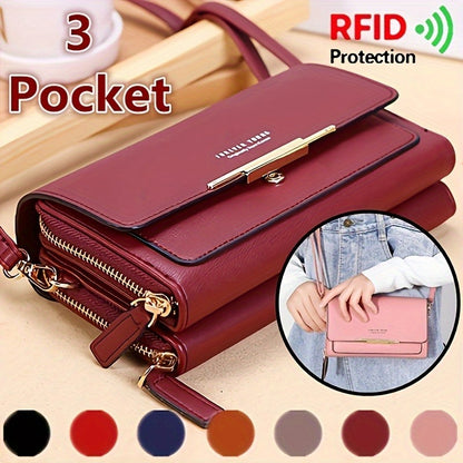 1pc Women's coin purse, mobile phone bag, card holder wallet, handbag, 9pcs Color Choices, coin wallet, handheld coin purse with RFID protection and adjustable shoulder strap