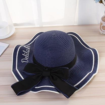Women’s Summer Wide-Brim Straw Hat with Ruffles & Bow