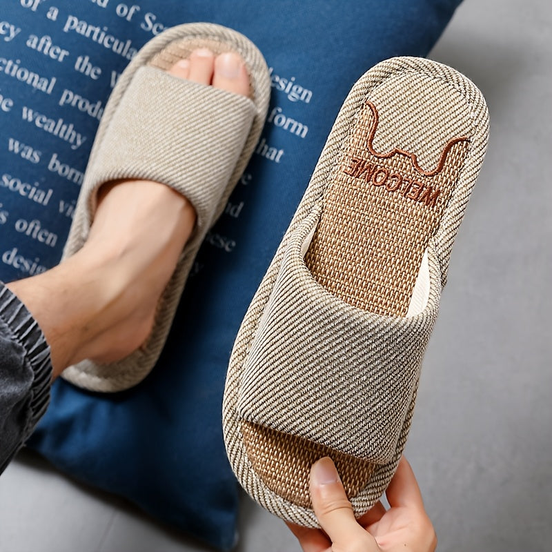 Unisex Cozy Linen Slip-On Slippers with Anti-Slip EVA Sole