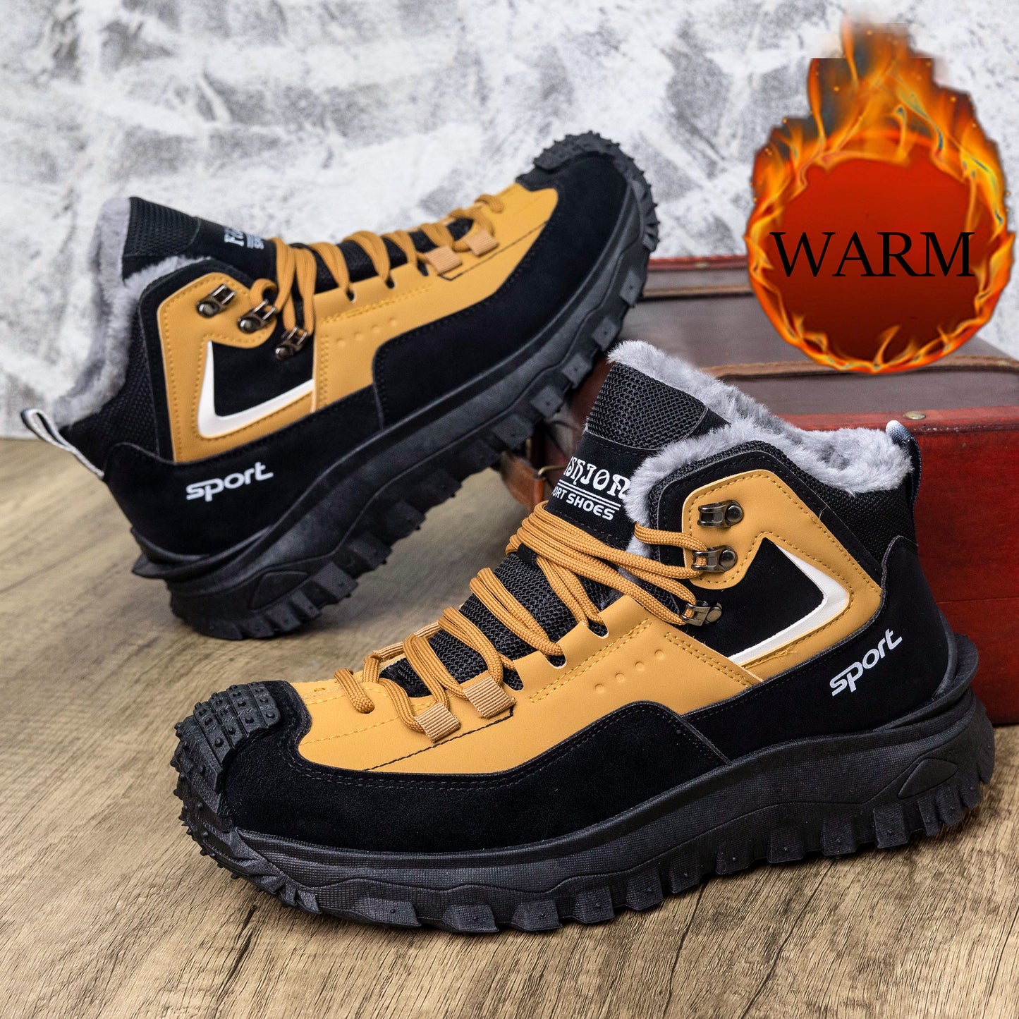 Men's Outdoor Hiking Shoes - Multi-Terrain Breathable Athletic Sneakers for Gym Training, High Elasticity Support & Anti-Slip Design, Lightweight and Warm Snow Sports Footwear