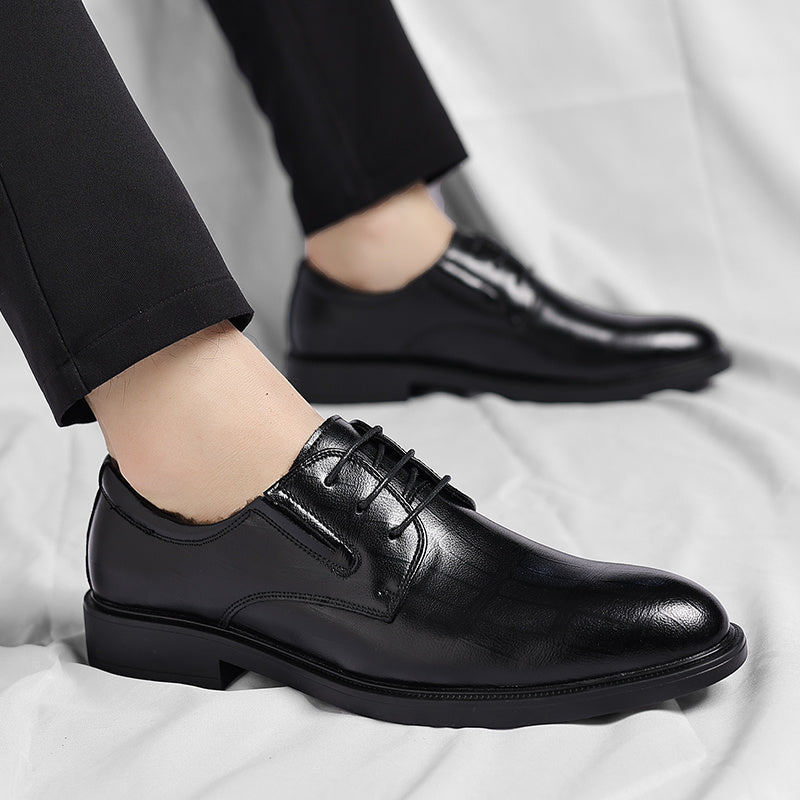 Men'S Winter Warm Business Dress Shoes - Thickened Lining & Non-Slip Rubber Sole, Low-Top Oxford Lace-Up Shoes with Cushioned Insole, Lightweight & Wear-resistant For Cold Weather, Weddings, Formal Events - Elegant Design, Cl