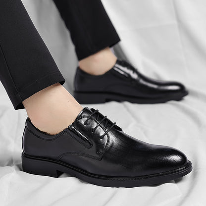 Men'S Winter Warm Business Dress Shoes - Thickened Lining & Non-Slip Rubber Sole, Low-Top Oxford Lace-Up Shoes with Cushioned Insole, Lightweight & Wear-resistant For Cold Weather, Weddings, Formal Events - Elegant Design, Cl