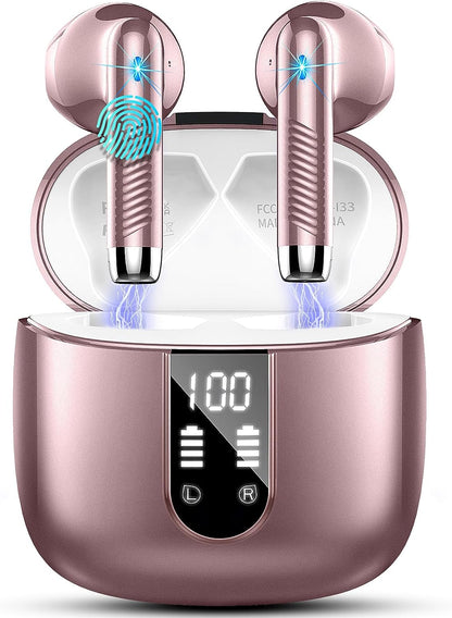 Wireless Earbuds, Bluetooth Headphones V5.4 Stereo Bass Ear Buds with ENC Noise Cancelling Mics, 40H Bluetooth Earbuds with LED Display Charging Case, IP7 Waterproof Earphones for Android Ios, Black