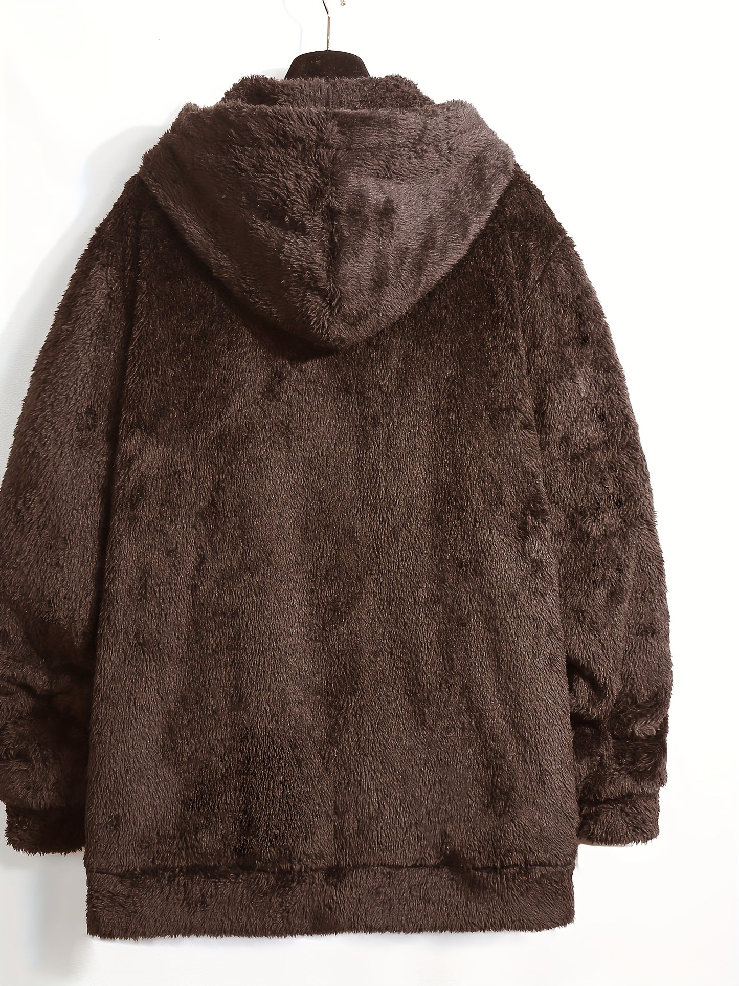 Casual Style] Men's "RELAX" Fleece Hoodie Jacket - Casual Dual-Sided Brown Teddy Coat with Zipper Closure, Long Sleeves for Fall/Winter, Casual Outerwear|Stylish Casualwear|Crafted Embroidery