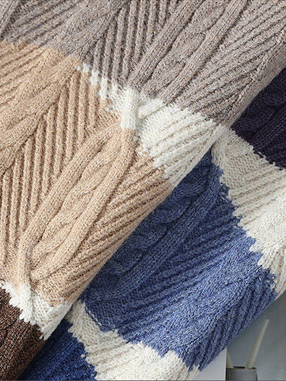 Տղամարդու ձմեռային տաք, հաստ տրիկոտաժե սվիտեր՝ գունավոր բլոկներով կլոր վզնոցով և թևքով, առօրյա և հարմար երեկոյան ժամադրությունների համար, լվացքի մեքենայով լվացվող սվիտերներ եղանակի համար