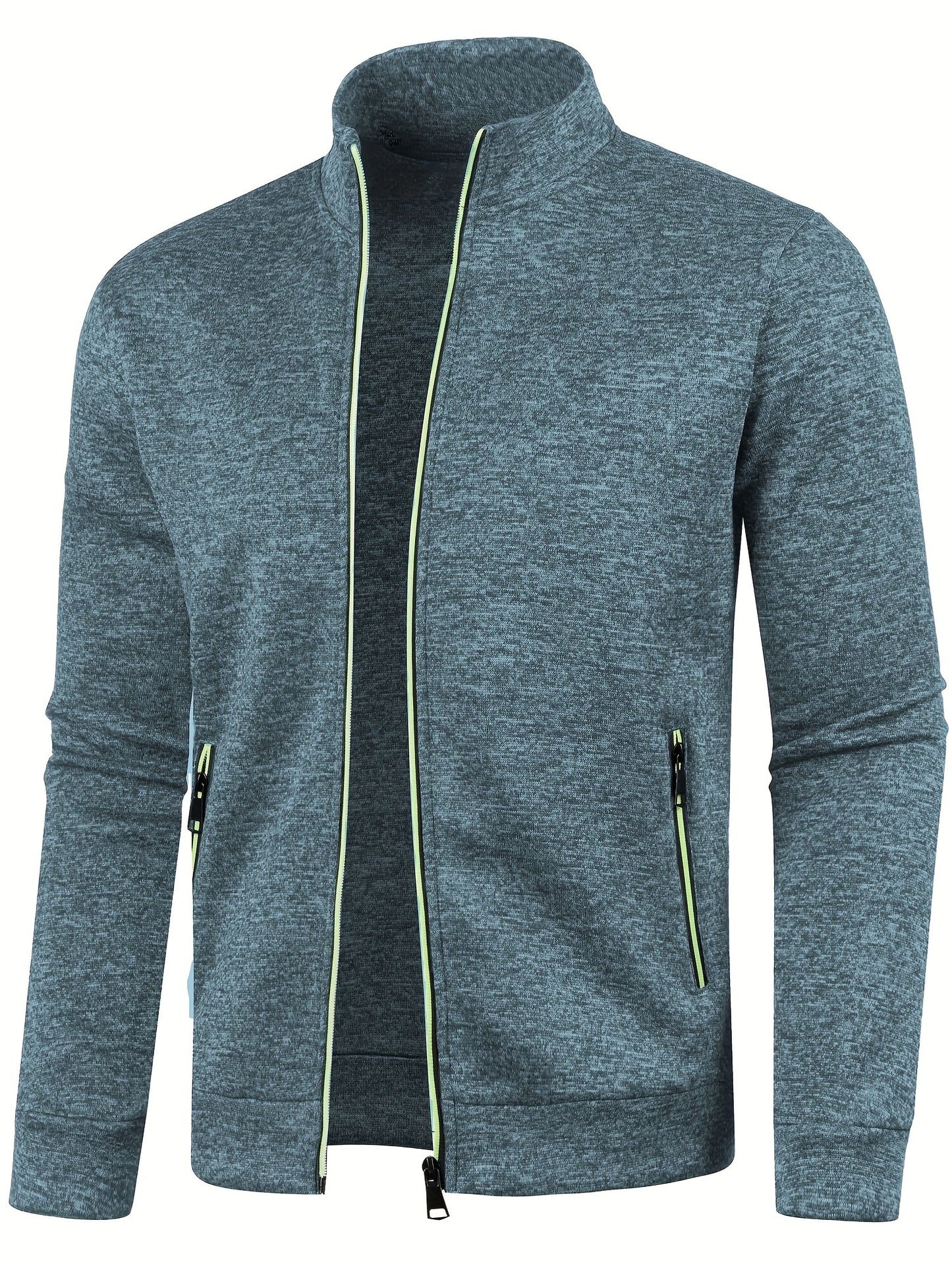 Elegant Mid Stretch Cardigan, Men's Casual Full Zip Up Cardigan Sweater Coat For Fall Winter