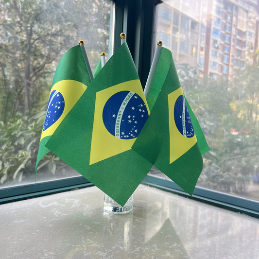 5pcs Small Brazilian Flags Handheld Polyester for Events
