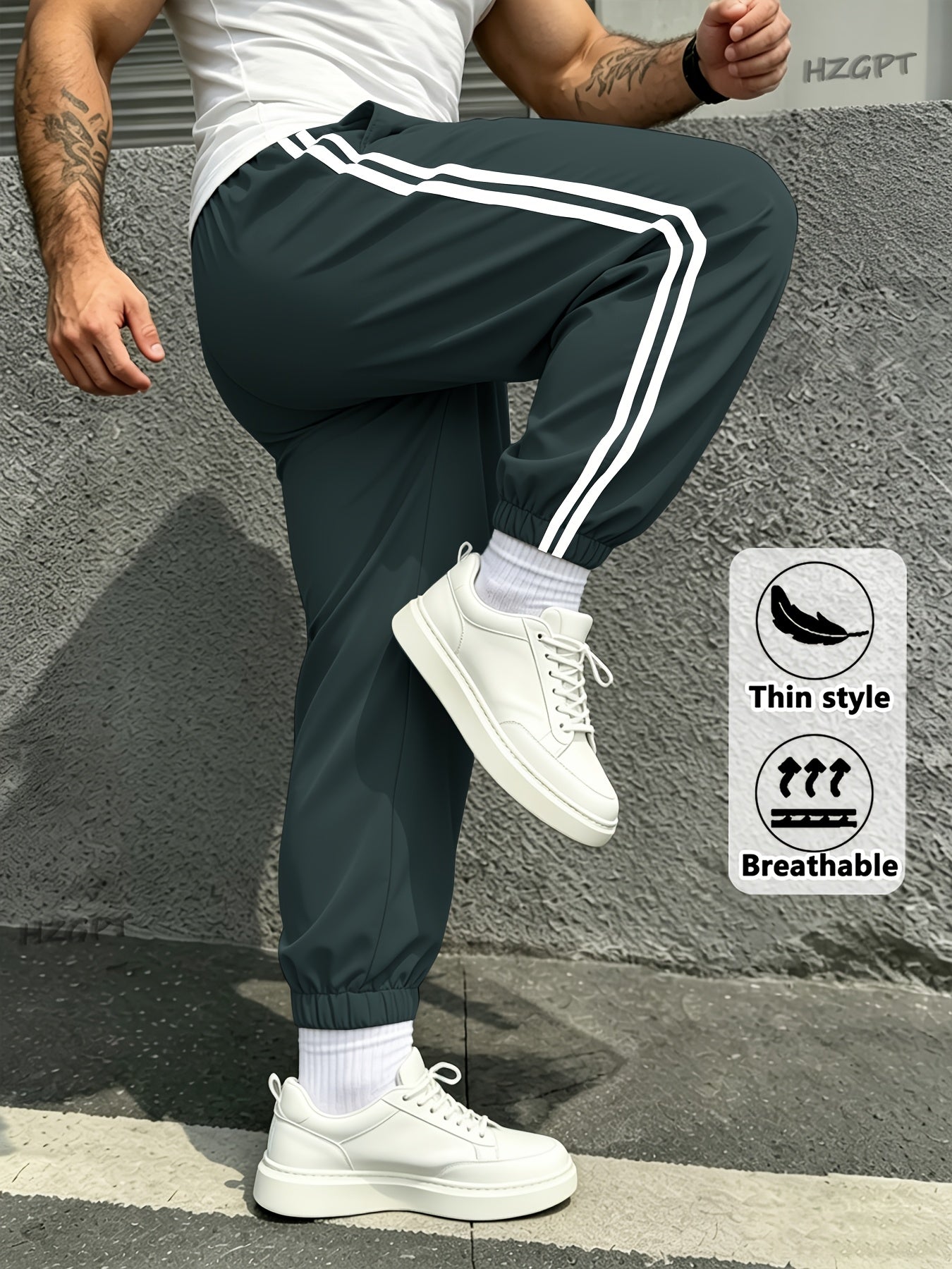 Men's Side Stripe Athletic Cargo Joggers with Drawstring Waist