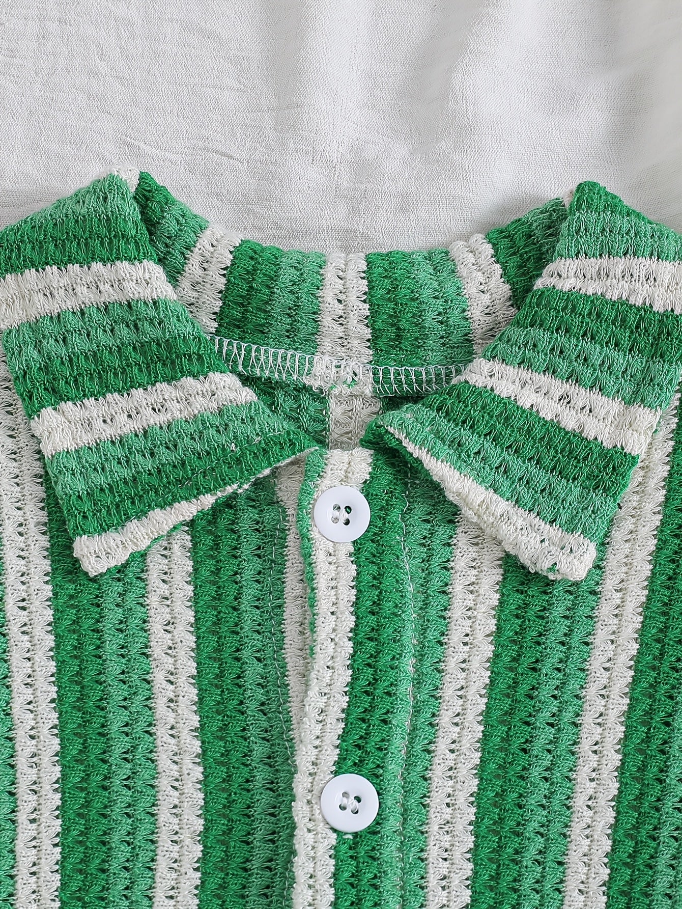 Boys' Summer Striped Waffle Knit Shirt & Shorts Set