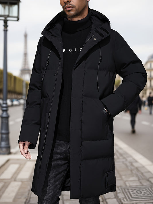 Men's Winter Hooded Padded Jacket, Thickened Loose Fit Solid Color Zip-Up Padded Coat, Warm & Stylish Men's Outerwear