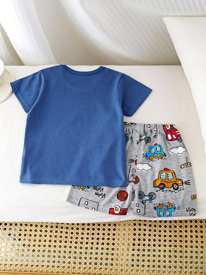 Unisex Kids Cotton Summer T-Shirt & Shorts Set with Animal Print