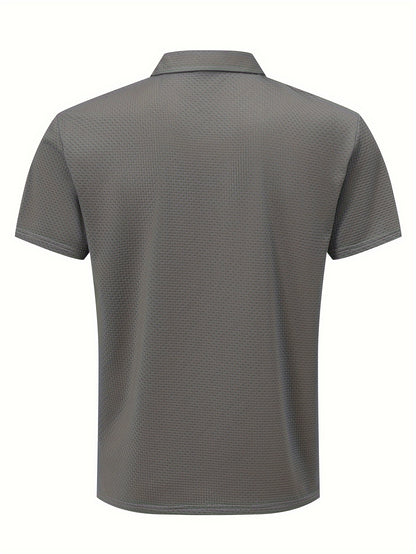Men'S Middle East Inspired Geometric Pattern Casual Nylon Knit Shirt with Lapel Collar and Button Details, Regular Fit Short Sleeve Breathable Summer Top