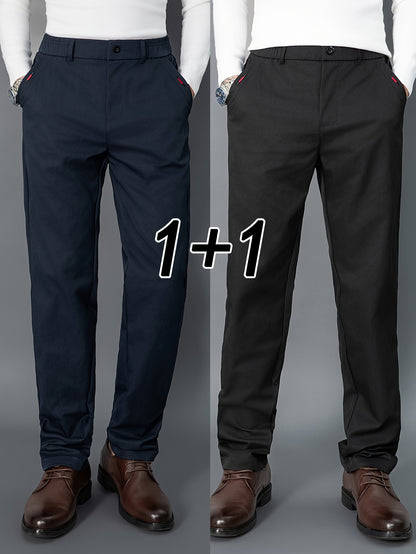 2pcs Men's Light Business Casual Pants - Straight Leg Dress Trousers, Lightweight & Comfortable for Office and Casual Attire, All Seasons, Navy Blue & Black, Polyester Fabric, Machine Washable, Versatile Dress Trousers | Styl