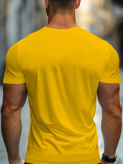 Men'S Casual Crew Neck T-Shirt with Trendy English Print, 95% Polyester 5% Elastane, Slight Stretch Knit Fabric, Regular Fit, Summer Wear - MBDMBD