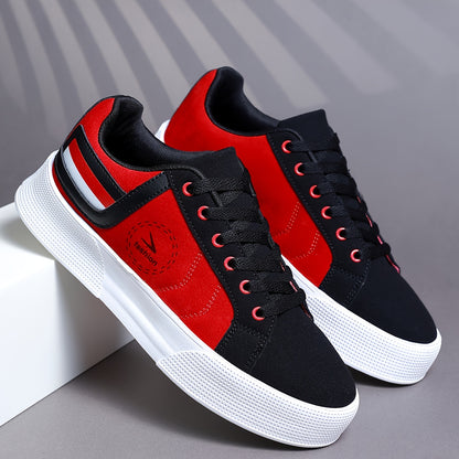 Men's Low-Top Casual Sneakers with Multi-Color Patchwork Design