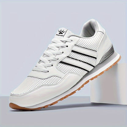 Men's Trendy Sneakers Solid Striped Running Shoes Low Top Lace Up Non Slip Comfy For Jogging Workout Outdoor Casual Activities All Seasons