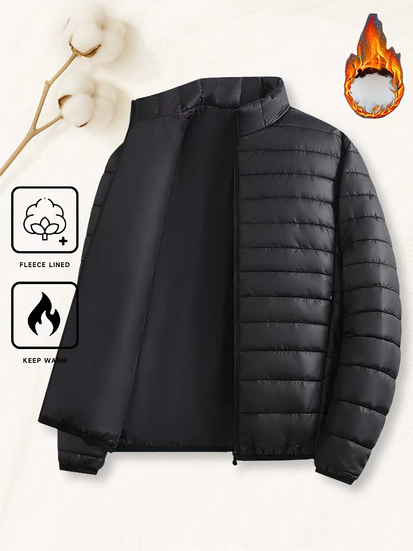Men's Padded Coat - Men's Autumn/Winter Warm Outerwear - Men's Top - Men's Stand Collar Jacket - Men's Coat Jacket - Men's Warm Coat - Men's Overcoat - Men's Clothing - Men's Cold-Proof Coat - Autumn/Winter Coat, Solid Color, - ayq