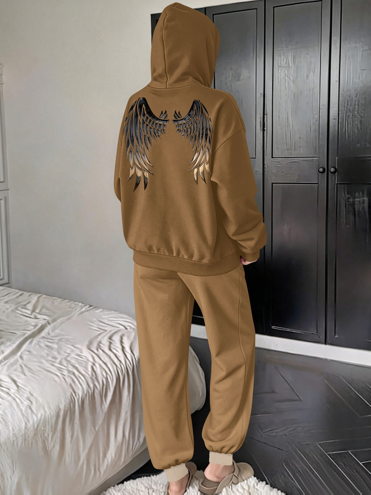 Women’s Fall Winter Casual Loose Hooded Sweatshirt & Pants Set - ayq