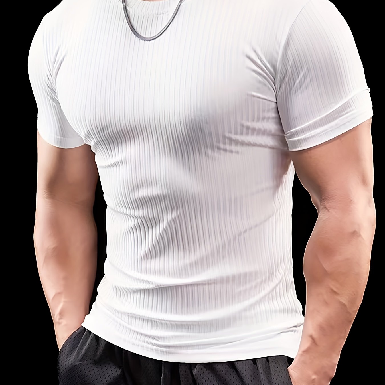 Men's Stretch Fit Short Sleeve T-Shirt - Breathable, Comfortable Polyester Blend, Solid Blue, Crew Neck, Casual  Sporty Style for Spring/Summer