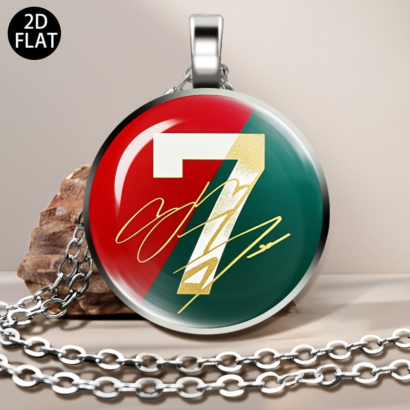 Auspicious Number 7 Soccer Pendant Necklace with Red Green Jersey Desi - ayq