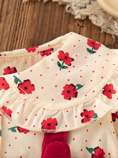 Կարմիր և սպիտակ պուանսետիայով և աստղերի նախշերով զգեստ՝ ծալքավոր օձիքով և ժանյակե զարդանախշով - Երկար թևքերով A-գծով ձմեռային երեկույթի զգեստ Սուրբ Ծննդյան, Նոր տարվա, լուսանկարահանումների համար - Կարճ փափուկ զգեստ (ձեռքով լվացվող հագուստ)