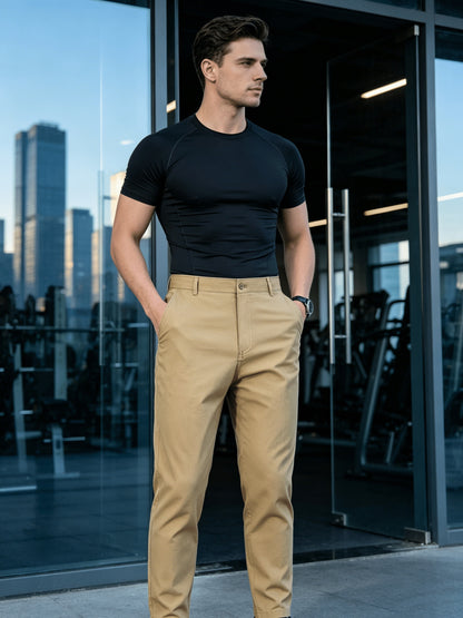 Men's Classic Straight-Leg Cotton Trousers with Deep Pockets