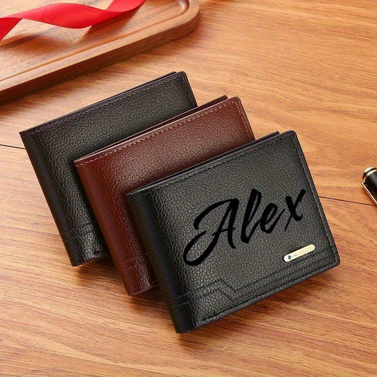 [Customization] Personalized Customized Letter Solid Color Men's Wallet, Black Fashion Foldable Card Bag, Casual Men's Change Storage Bag, Suitable for Husband, Bag Birthday Gift, Holiday Anniversary Gift