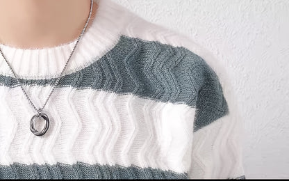 Տղամարդու ձմեռային տաք սվիտեր՝ գծավոր կլոր վզով պուլովեր՝ գույների համադրությամբ, հարմար է շերտավոր կրելու համար, ձեռքով լվացվող առօրյա սվիտերներ (աշուն/ձմեռ)