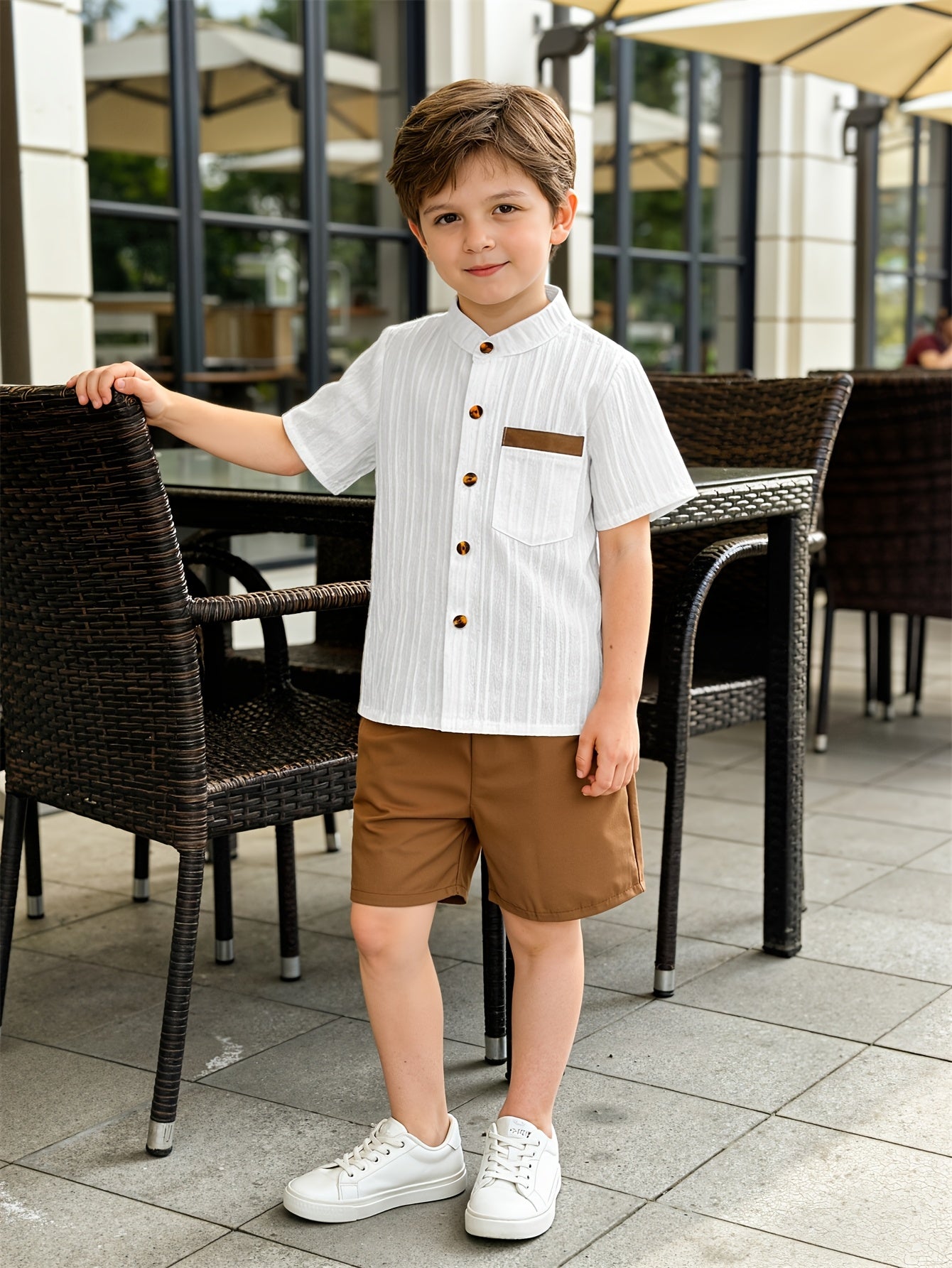 Boys' Summer Casual Shirt & Woven Shorts Set - Lightweight Polyester