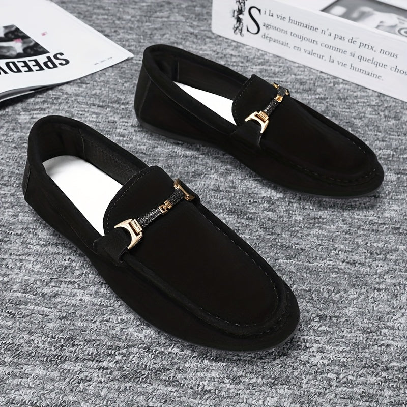 Men's Fashion Business Casual Loafers, Solid Color Casual Loafers - British Style, Black, Slip-On, Suitable for Business and Casual Wear - ayq