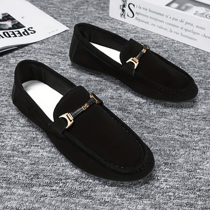 Men's Fashion Business Casual Loafers, Solid Color Casual Loafers - British Style, Black, Slip-On, Suitable for Business and Casual Wear - ayq