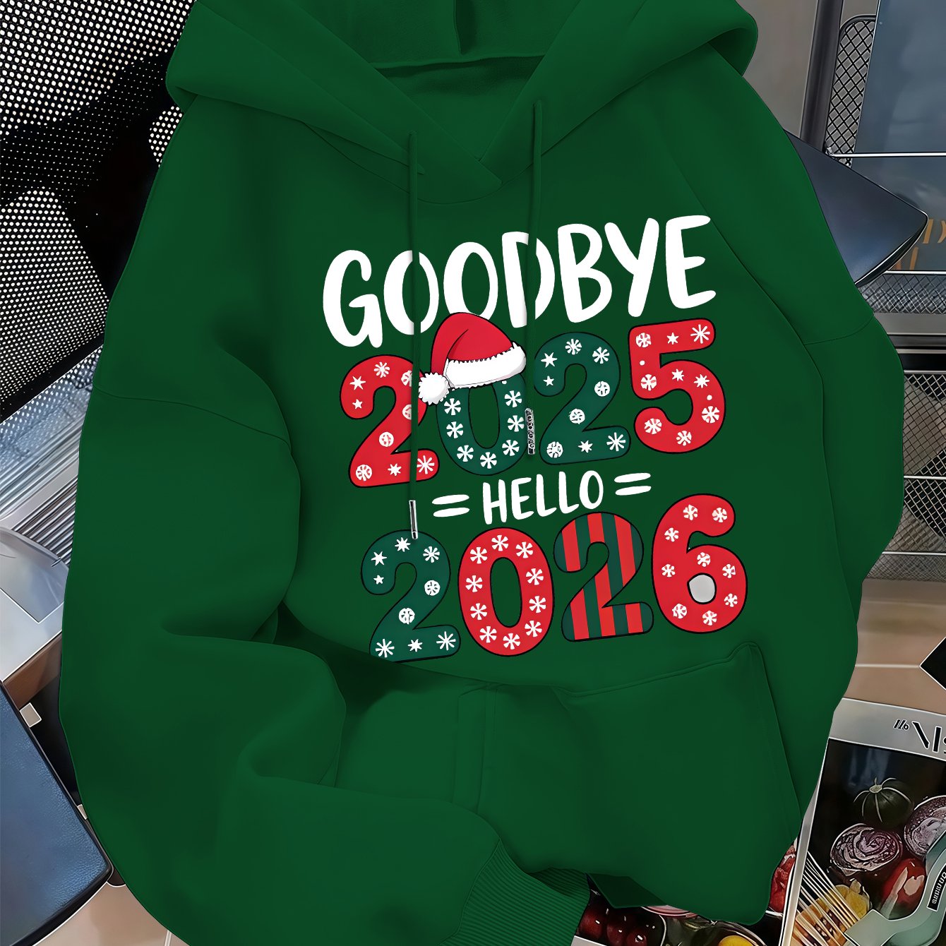 Men's 2025 New Year Red Hooded Sweatshirt - Christmas & New Year's Eve Party Sweater with Goodbye 2024/ 2025 Print, Snowflakes & Santa Hats, Machine Washable Winter Pullover for Holiday Celebrations