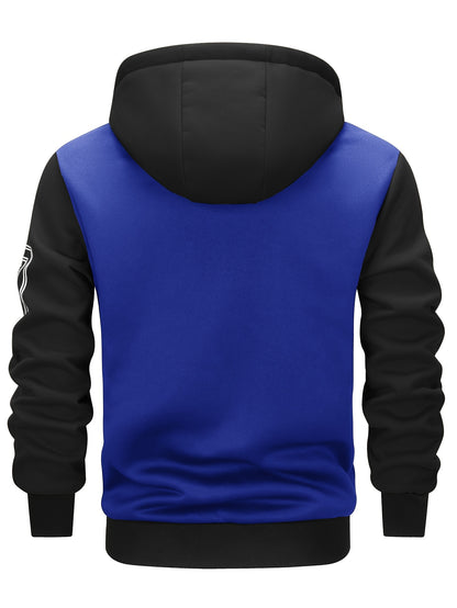 Men's 'BROOKLYN' Pattern Color Blocking Hooded Jacket, Casual Preppy Style Coat For Spring And Autumn Outdoors As Gift
